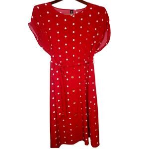 Shein Curve 1XL Red & White Polka Dot Business Work Dress w/Buttons